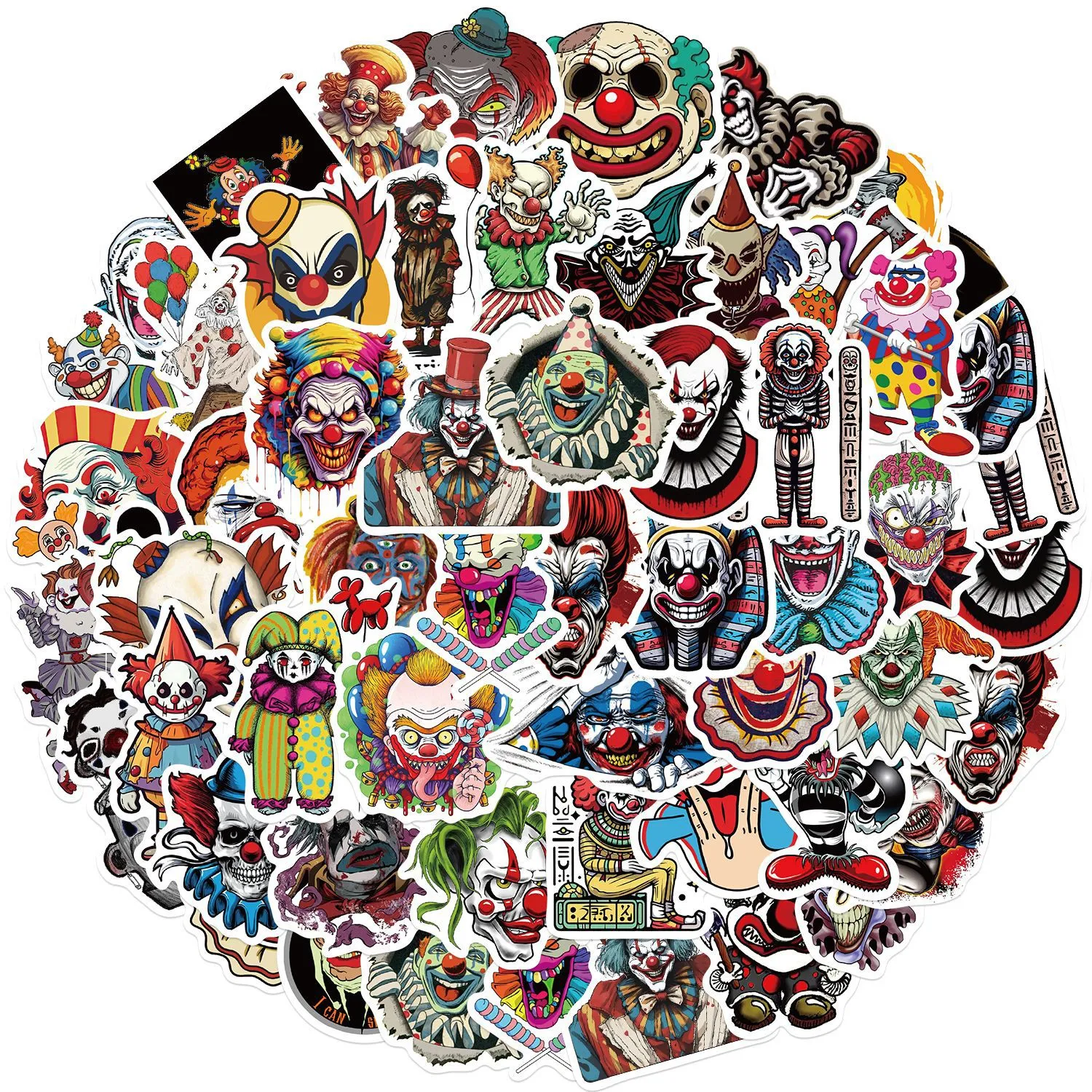 50Pcs-Pack Cartoon Clown Stickers Waterproof Vinyl Stickers for Luggage Water Bottle Laptop Car Planner Scrapbooking Phone Mac Door Wall Decals