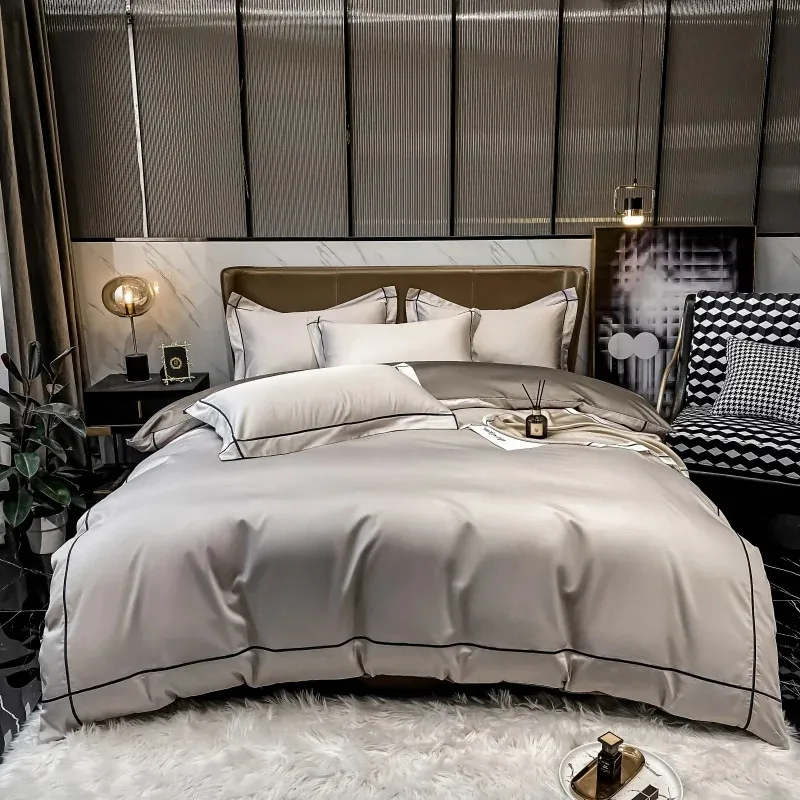 寝具セットエジプト綿セット刺繍布団カバーキルトフィットフラットシート枕カバー豪華な家の織物ベッドスプレッド231122