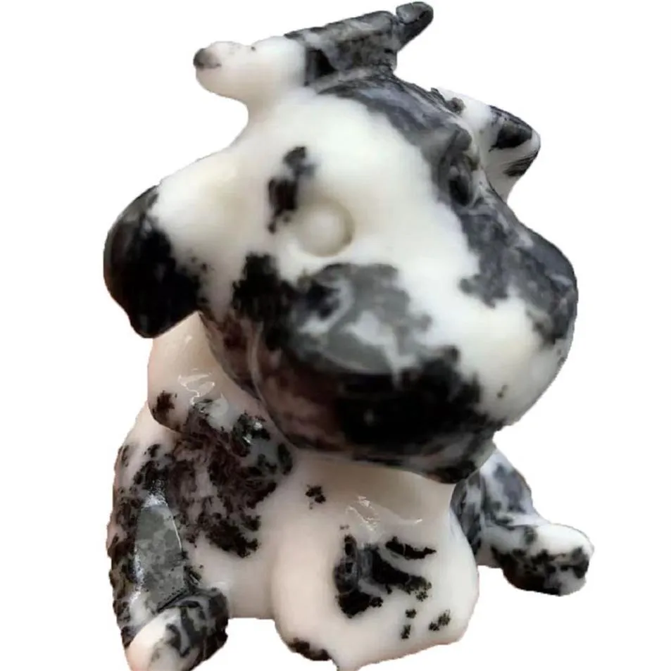 Prezent Naturalny Zebra Stone Cow Figurina Crystal rzeźbia leczenie zwierząt Kwarc Mineral Gem Chakras Energy Home Dekoracja 293n