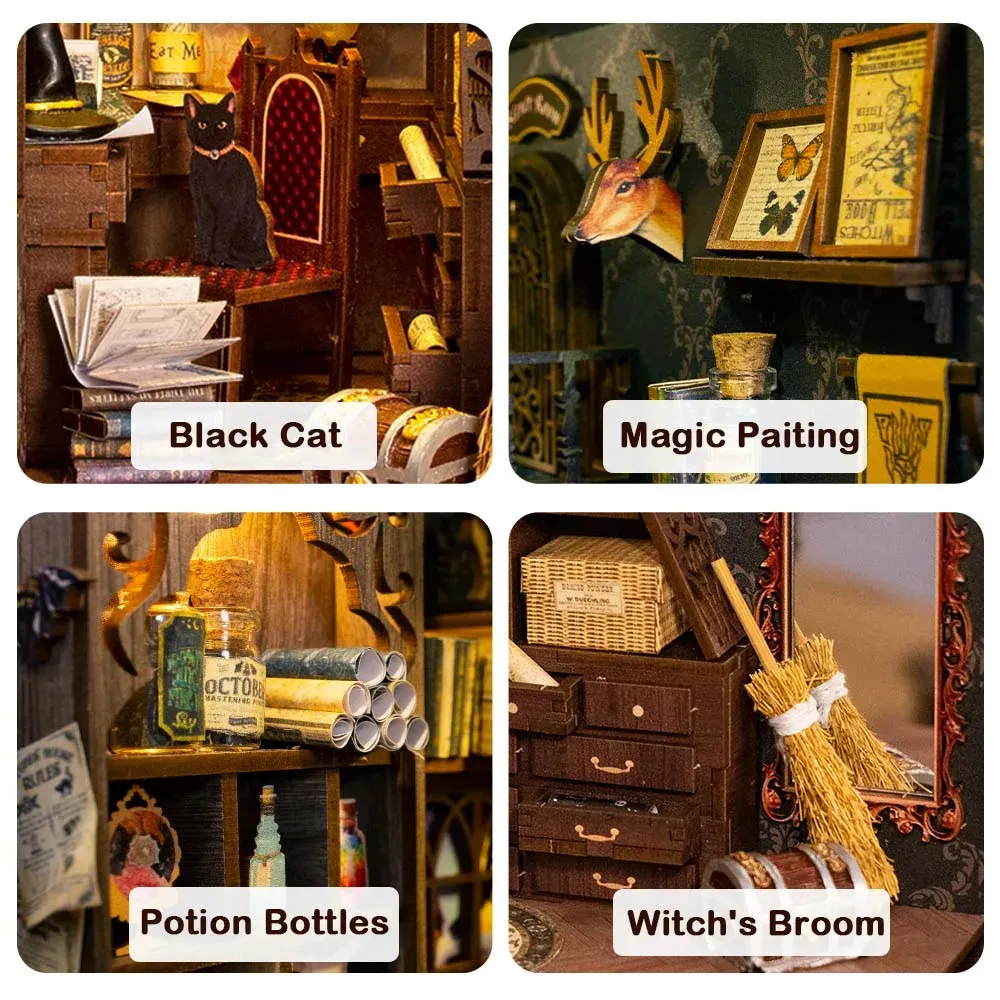 Kit Book Nook Château Enchanté – Puzzle 3D Bois à Monter, Avec LED Capteur, Décoration étagère, DIY Adulte