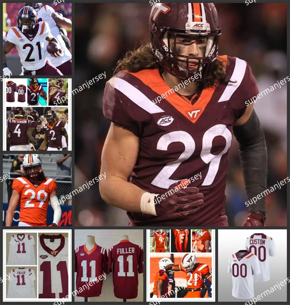 Kaleb Smith Virginia Tech Hokies Football Nigel Simmons Ben Skinner Tyler Smedley Jalen Stroman Dorian Strong Mens Custom College Cousu Virginia Tech maillots