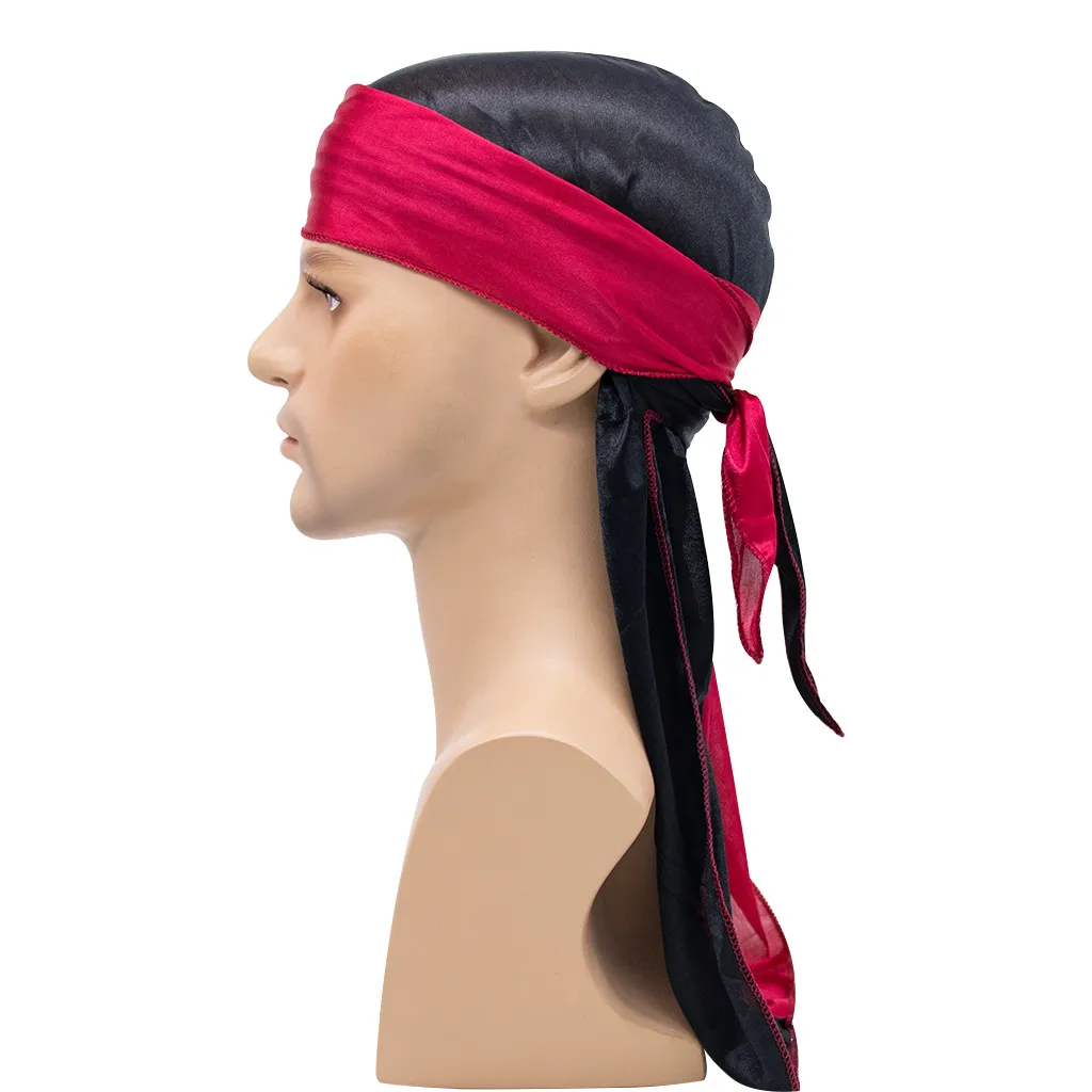 Tweekleurige satijnen langstaartige hoofdbanddop elastische haarbescherming piraten caps Zuid-Afrika tulband hoed hijab motorkap