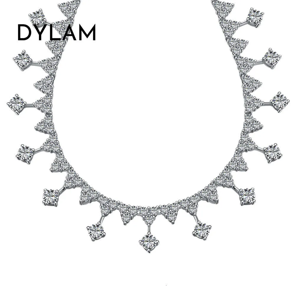 Dylam Stijl Fijne Sieraden Sterling Sier Rhodium Plated Vrouwen Cluster Diamond Elegante 5A Zirconia Bruiloft Ketting