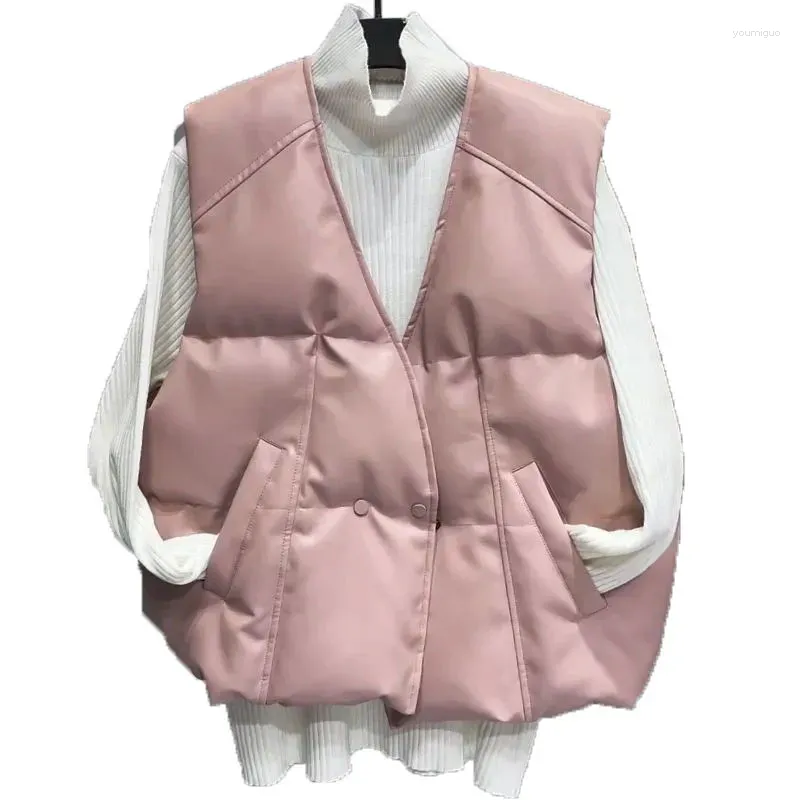 Kvinnors västar Fashion Autumn Winter Leather Vest Locomotive Clothing V-Neck Parka Cotton Coat Lady Jacket Female Waistcoat Top