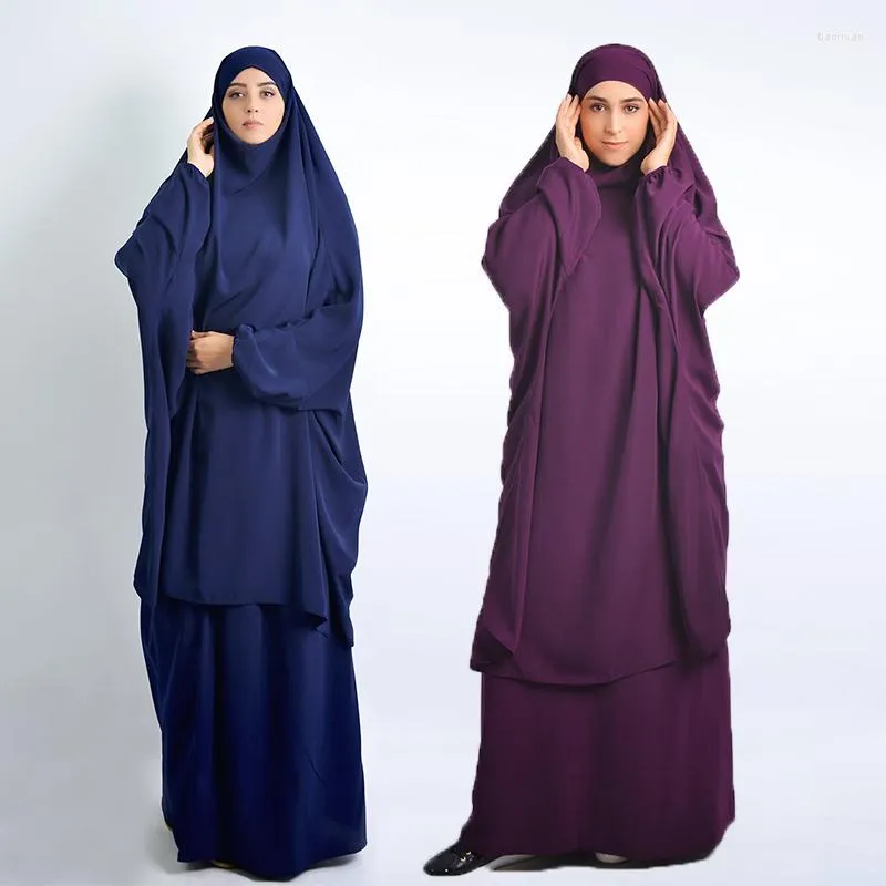 Etnische kleding Eid Moslimvrouwen Hapering Lang Khimar Paryer kledingstuk 2 -delige set Abaya -jurk Volledige omslag Islamitische Kaftan Jilbab Djellaba