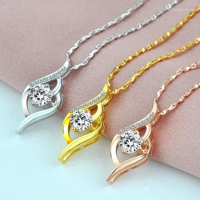 Pendant Necklaces Dainty Female White Zircon Necklace Rose Gold Silver Color Chain For Women Cute Crystal Round Wedding