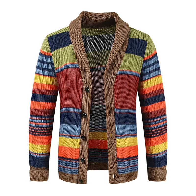 Hot selling men's winter new color matching lapel sweater jacket fashion men's casual slim knit men's top