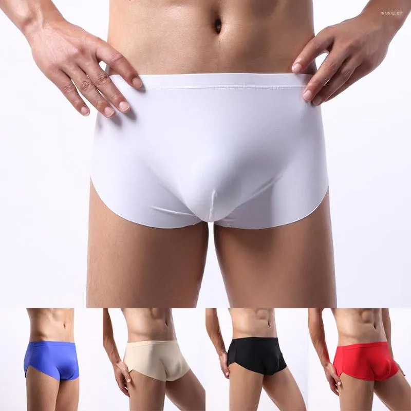 Underbyxor Ice Silk Underkläder Män Bulge Pouch Tight Boxers Seamless Boxer Briefs Thin Stretch Breatble Penis U-konvexa trosor