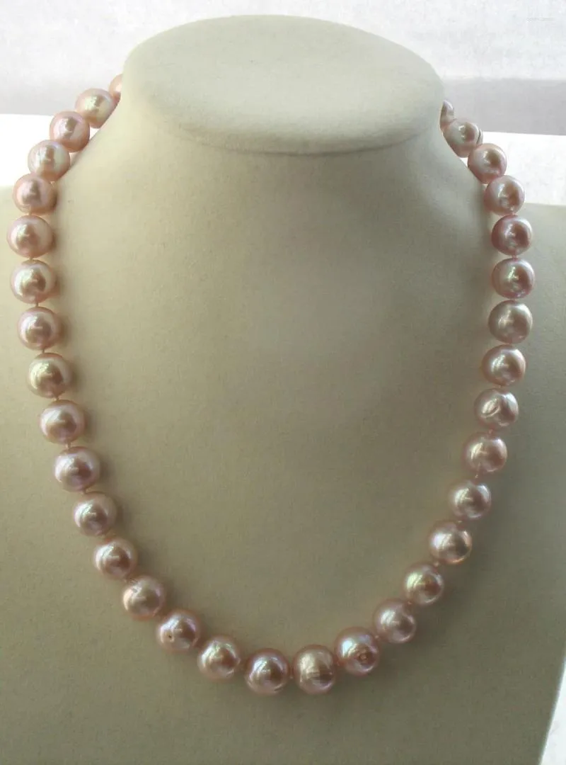 Pendentifs perles d'eau douce rose violet, collier presque rond 9-10mm 17 pouces FPPJ, vente en gros de perles naturelles