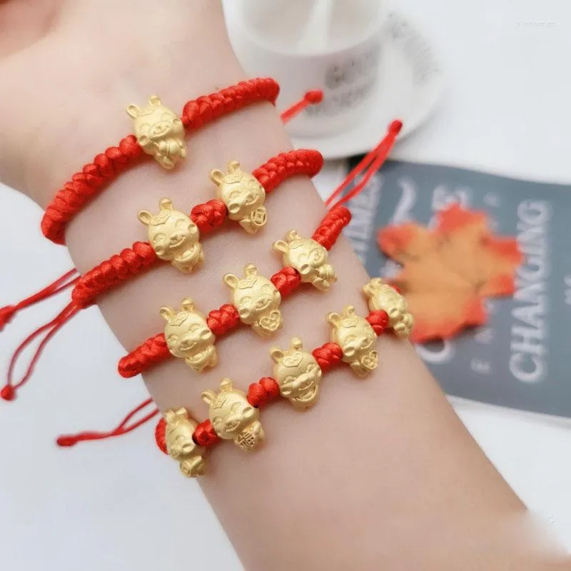 Bracelets porte-bonheur zodiaque chinois Bracelet tressé couleur or Animal fait à la main corde rouge réglable bijoux accessoires année cadeau