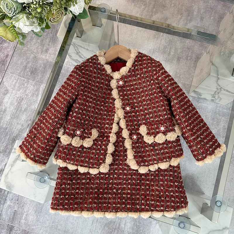 Designer Filles Robes Ensembles de Noël pour les filles Enfants Plaid à manches longues Automne Enfant Casual Dentelle Tops en tricot Vêtements pour enfants CHD23112114-25 esskids