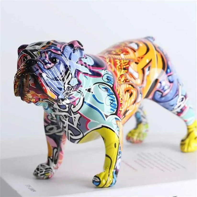 Figuritas creativas y coloridas de bulldog inglés, arte moderno de Graffiti, decoraciones para el hogar, estantería para habitación, mueble de TV, decoración, adorno animal 22580