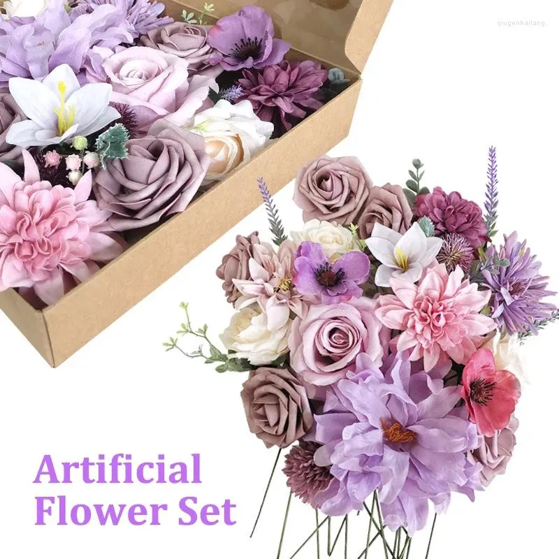 Fiori decorativi Matrimonio per decorazioni Tavolo Sedia Decor Torta Fiore artificiale Bouquet Combo Box Set Decorazione domestica