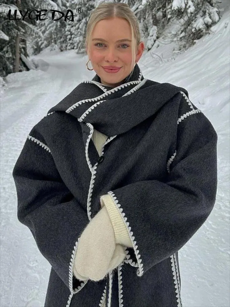 スカーフの女性とエスニック服のファッションパッチワークコート2023秋の冬の長袖ポケットジャケットエレガントシングル胸ウォームコートレディ