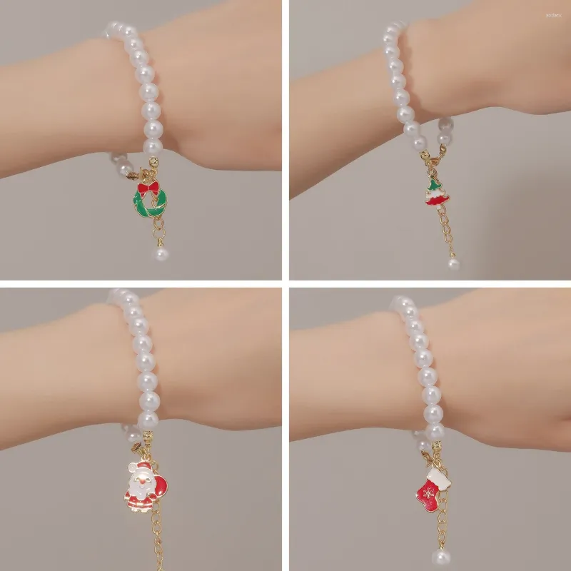 Bracelets de charme Joyeux Noël Bonhomme de neige pour femmes Imitation Perle Perles Lien Chaîne Bracelet Mode Festival Fête Bijoux