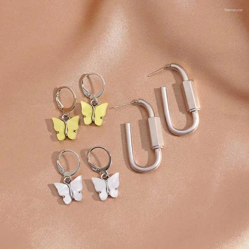 Dangle Oorbellen GEWOON VOELEN 3 Paar/set Zilver Kleur Gesp Geometrische Drop Earring Leuke Twee Vlinder Sets Mode Creatieve Sieraden