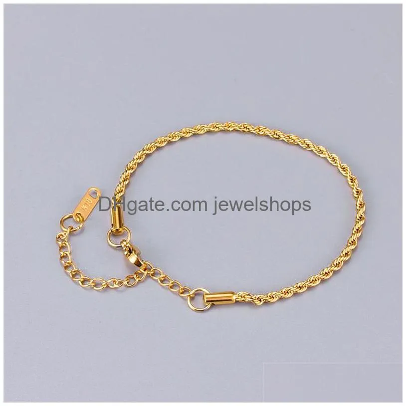 Cadena M Cuerda torcida Pulseras de cadena 18K Estampado Chapado en oro Titanio Acero Hip Hop Joyería Mujeres Moda Brazaletes a prueba de sudor Regalos Nev Dhhad