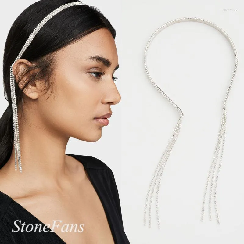 Saç klipsleri barrettes stonefans gelin rhinestone püskül bant taç zinciri kadınlar için boho bling kristal başlık düğün mücevher statü st