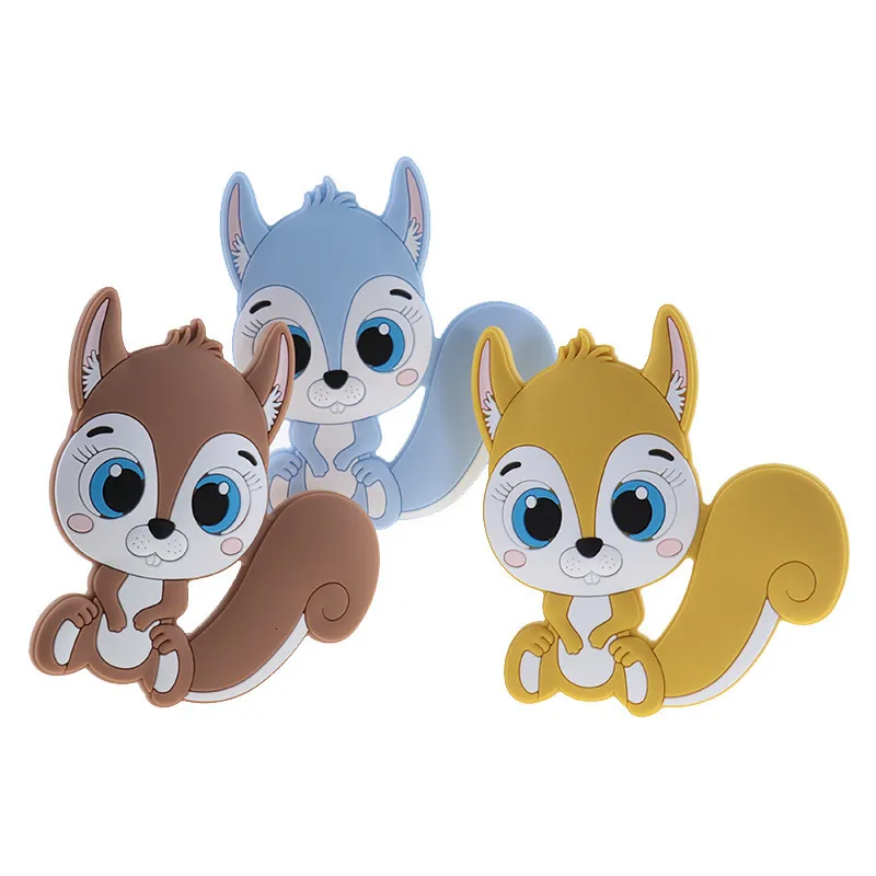 Baby Teethers Toys 10st Silicone Squirrel Baby Teether Cartoon Godent Pendant BPA Free Nursing Tiny Animal Born Chewing Medting Necklace Toys 230422