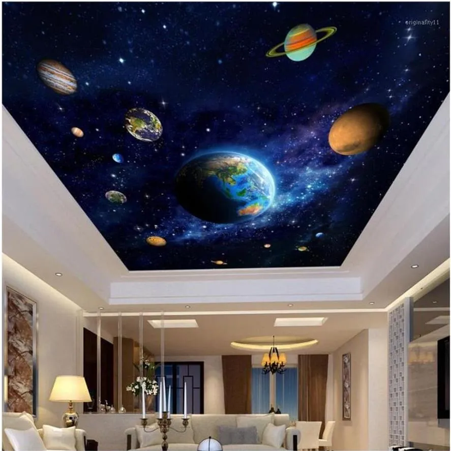 3d plafond muurschilderingen behang foto Blauwe planeet ruimte schilderij decor po 3d muurschilderingen behang voor woonkamer muren 3 d1216h