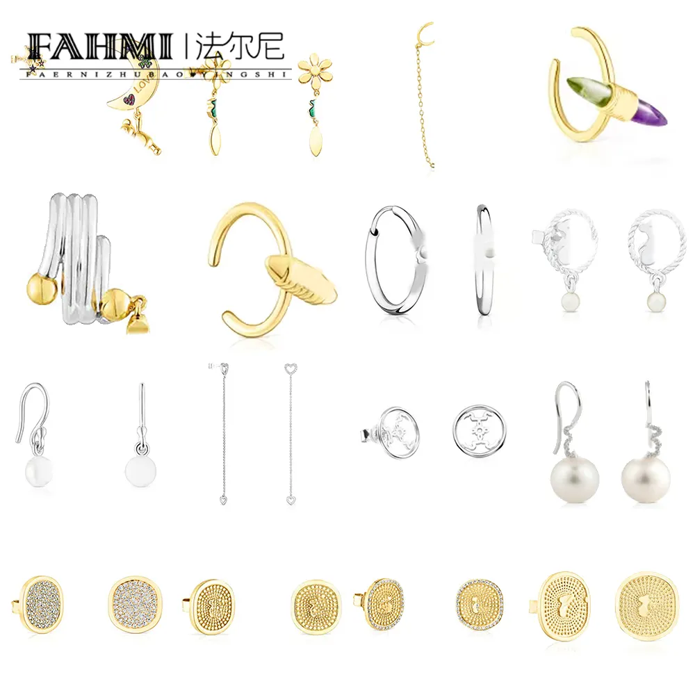 Fahmi simples Lua Snowflake Ring único fivela única Curved diaml tassel pérola Brincos de urso curvado de alta qualidade 2023 Novo em estoque