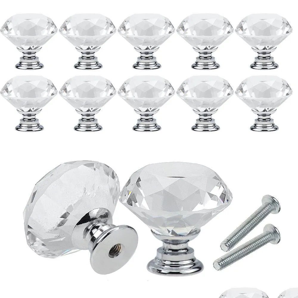 Poignées tire clair 30 mm en forme de diamant design boutons de porte en verre cristal placard der armoire armoire pl poignée livraison directe maison Dhypt