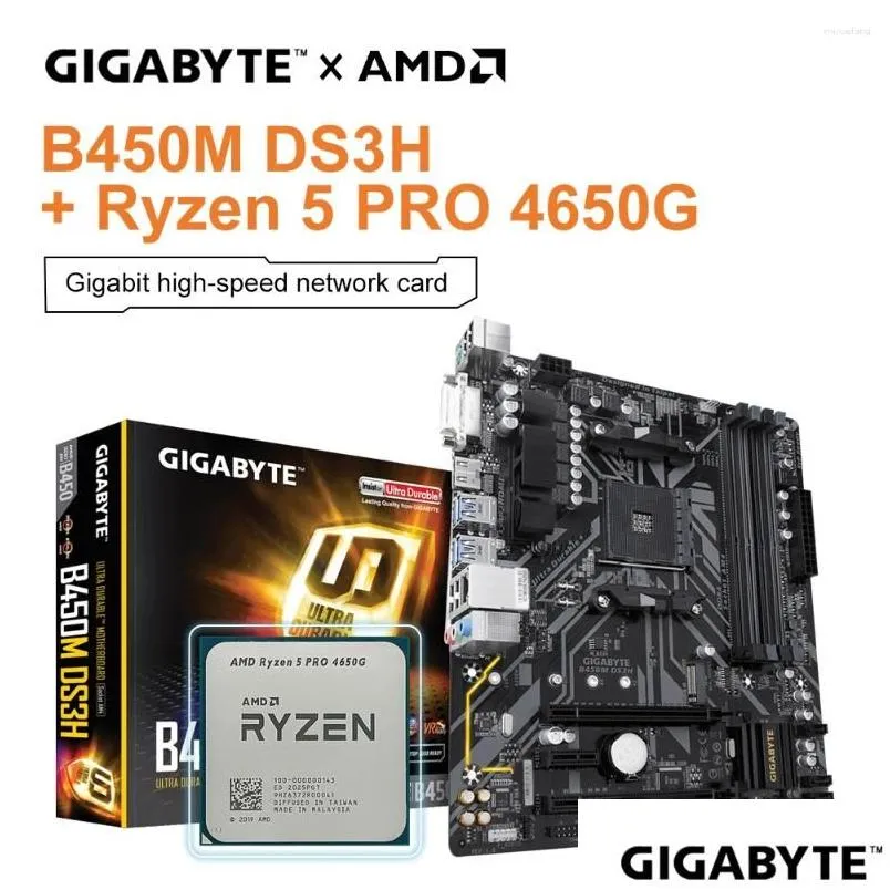 Motherboards Gigabyte B450M Ds3H V2 Amd 4650G Cpu Micro-Atx B450 Ddr4 293Hz M.2 USB 3.1 128G Motherboard Kit Placa Mae Drop Delivery C Dhtvi