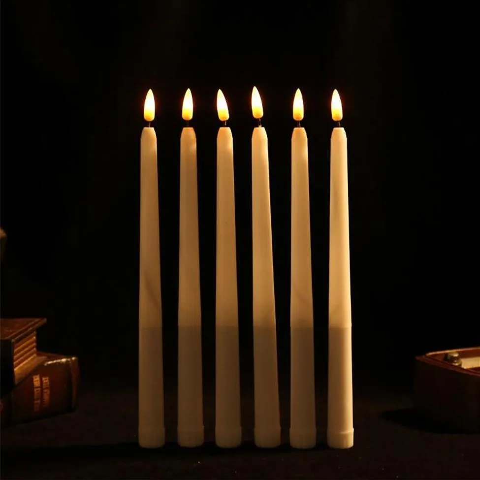 Velas 6/12/24 peças de plástico piscando sem chama LED Taper com chama 28 cm amarelo âmbar bateria Christmas324m