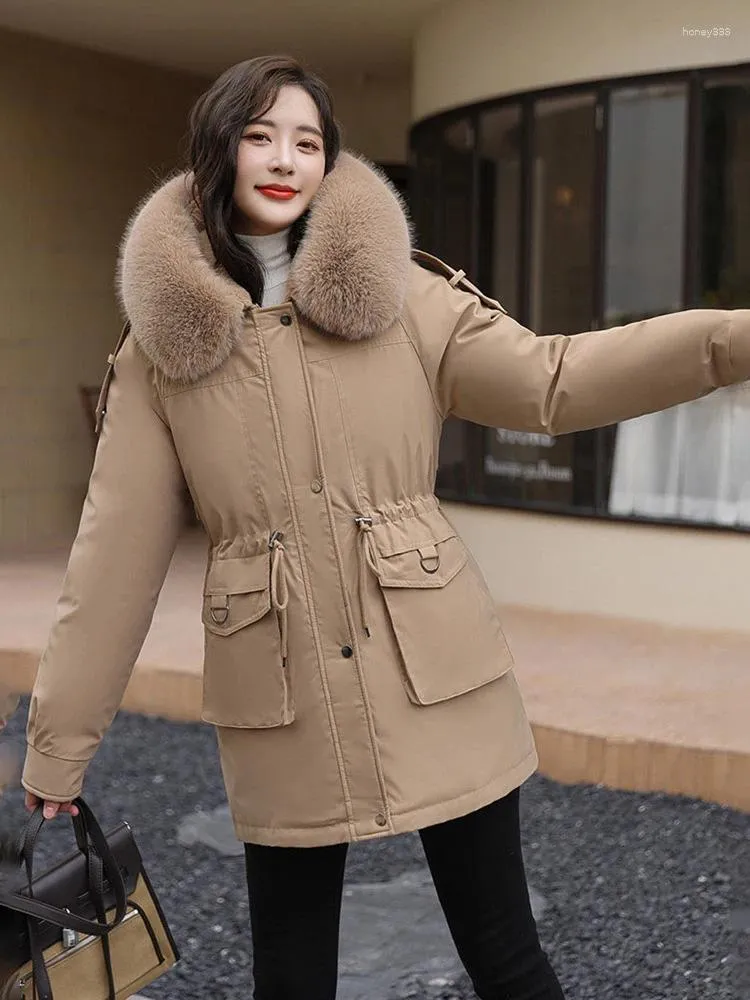 Trench da donna 2023 Giacca invernale da donna Parka Cappotto con cappuccio in cotone Giù giacche a coda di rondine per abiti con collo di pelliccia femminile Casaco Feminino