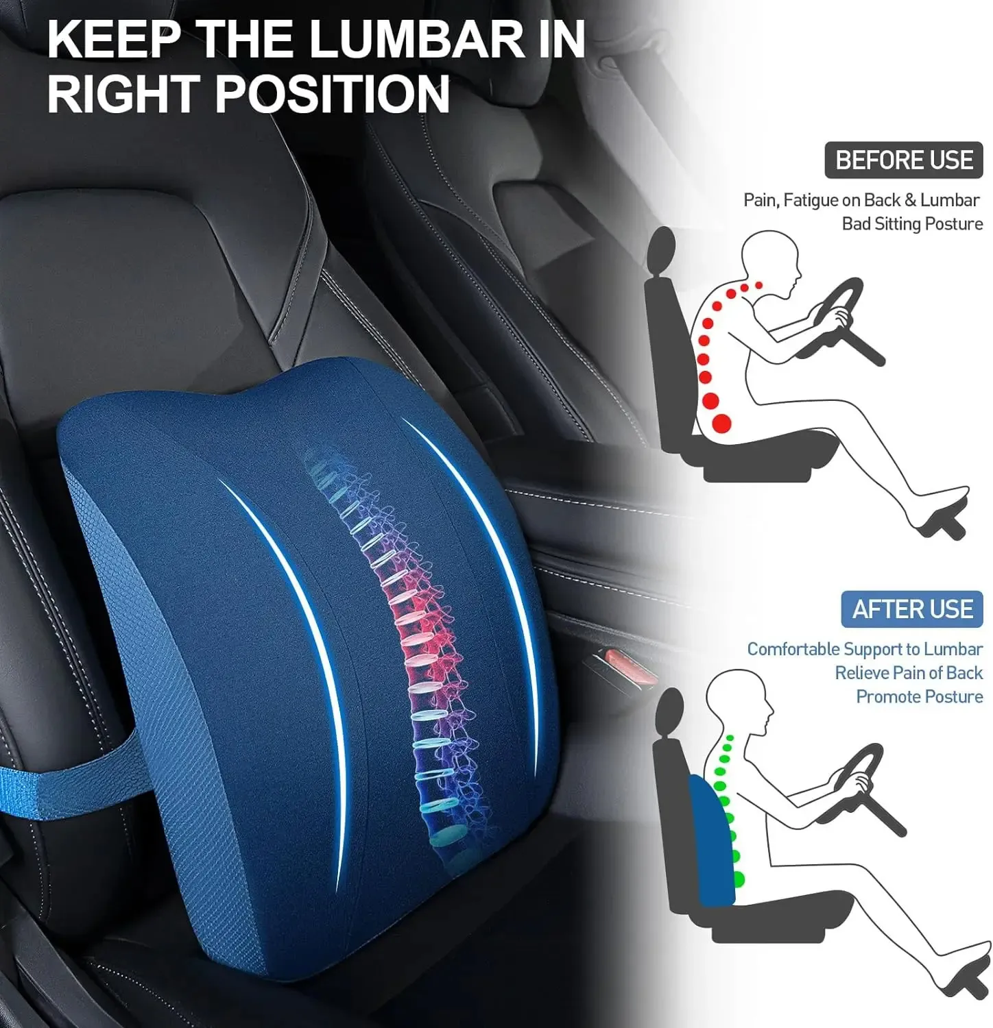 Lumbar Support Pillow for Office Chair Car Lumbar Pillow Lower Back Pain Relief Memory Foam Back Cushion Gaming Chair Back Pillow Ergonomic Back Rest