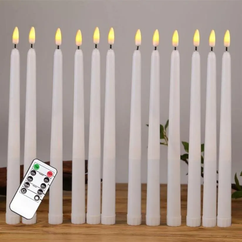 Kerzen 12 Stück gelbe flackernde Fernbedienung LED-Kerzen Kunststoff flammenlose Spitzkerzen Bougie für Dinner-Party-Dekoration289H