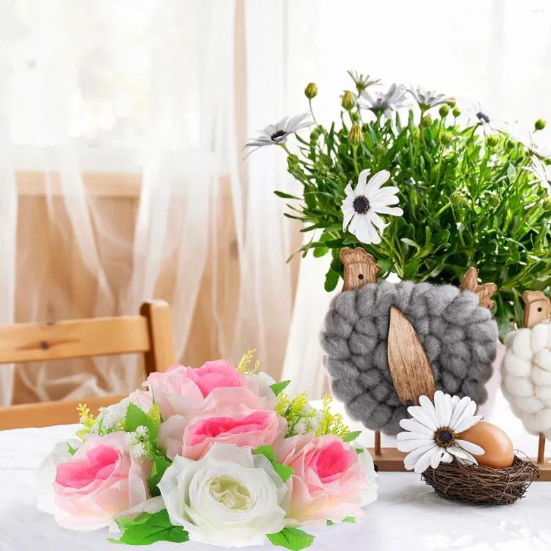 Decoratieve Bloemen Bruiloft Kunstmatige Bal Roze Ballen Kolom Weg Lood Krans Plastic Nep Boeket Tafel