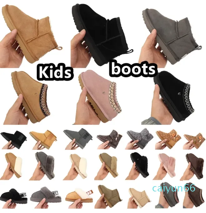 Kinderen Peuter kinderlaarzen babypantoffels Kleuterschool Schoenen Kastanjebont Slippers Schapenvacht Shearling Klassieke Ultra Mini Boot Winter Muiltjes Instappers