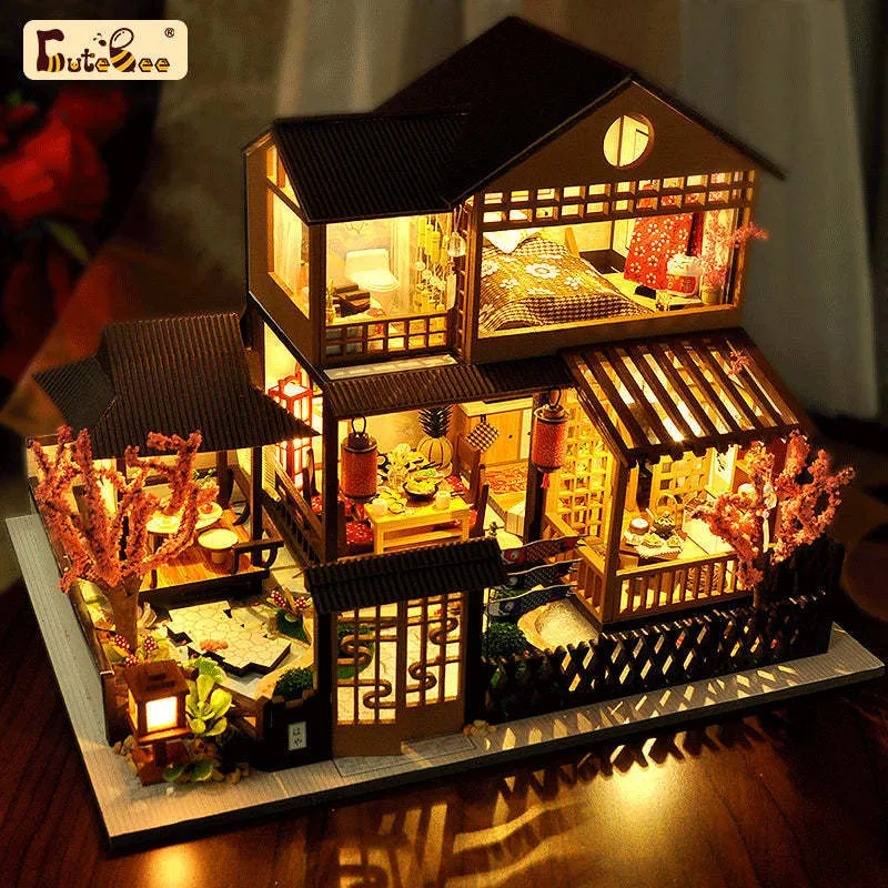 Accessoires pour maison de poupée Cutebee Kit de maison de poupée bricolage 1/48 maisons de poupée miniatures de construction japonaise avec meubles lumières LED pour cadeau d'anniversaire pour enfants 230422