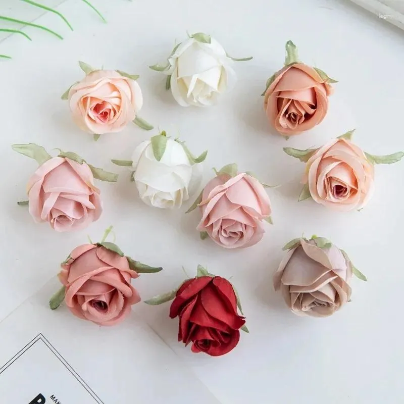 Kwiaty dekoracyjne 10pcs 5cm sztuczna różowa jedwabna głowica kwiat DIY ręcznie robione akcesoria boutonniere słomkowe kapelusze pasujące materiały imprezowe