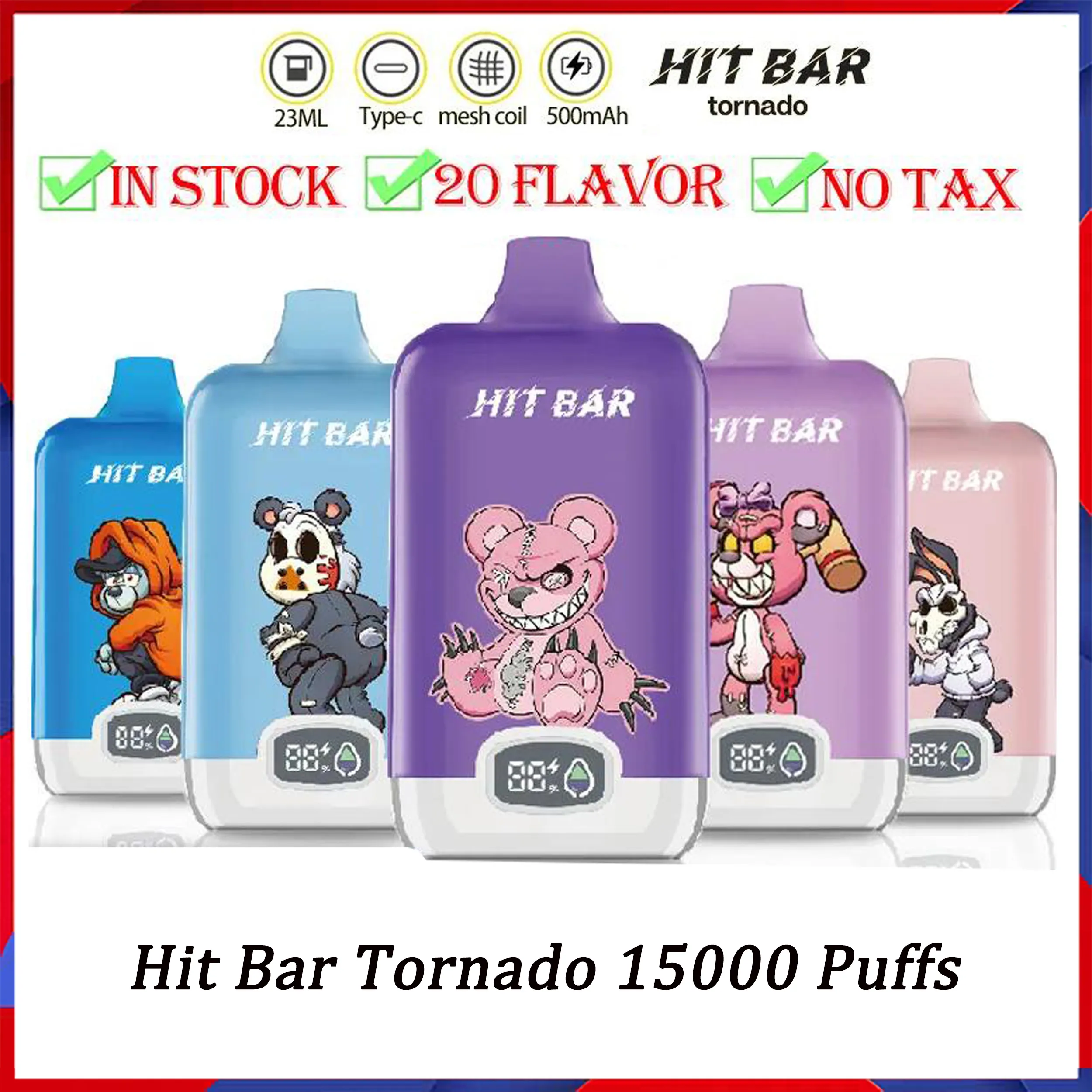 Original Hit Bar Tornado 15000 Puffs Disposable Vape Pen E Cigarettes