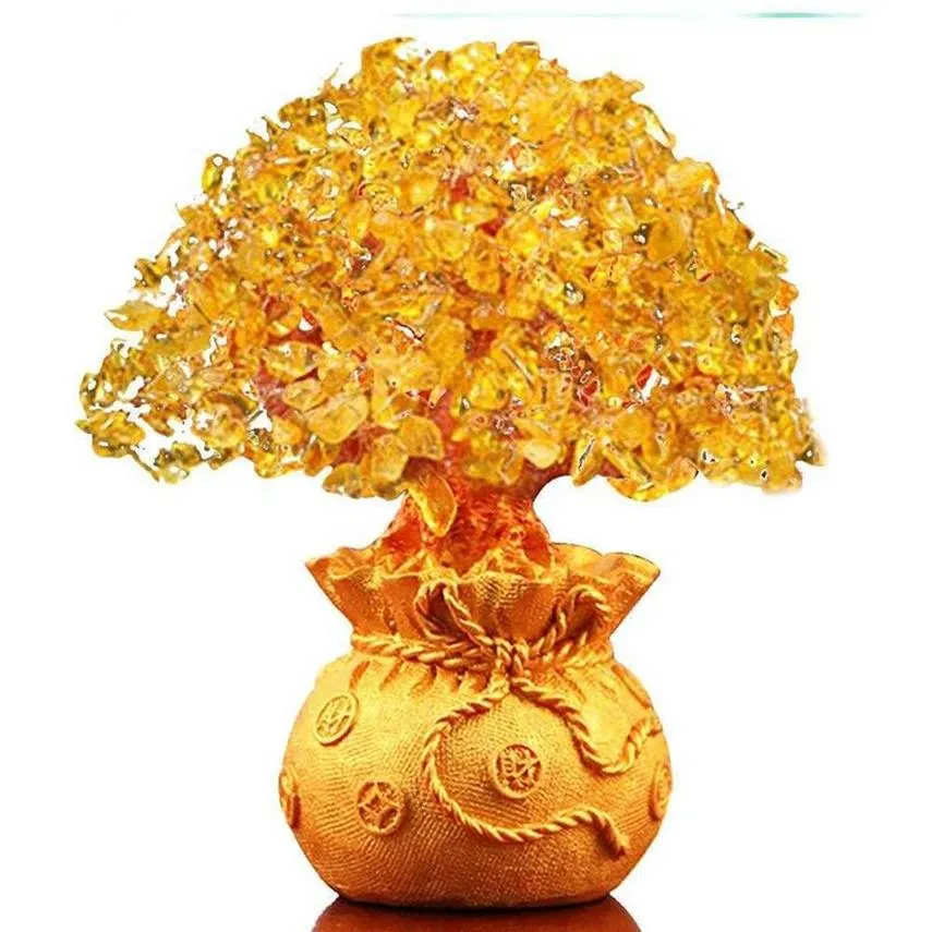 Kristal Yuanbao Ağacı Hassas Fal Süsü Altın Ingot Para Düğün El Kutlaması Şanslı X0710245G