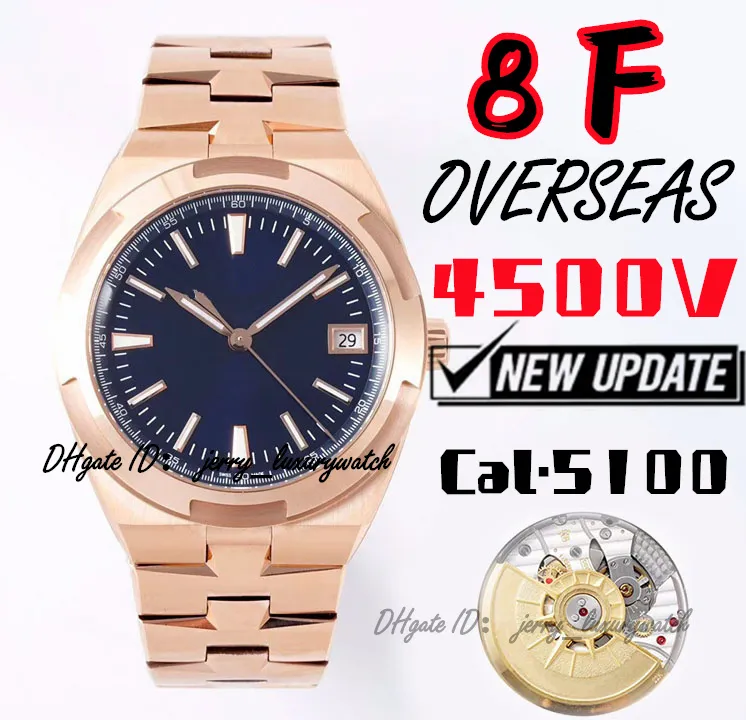 8f Relógio masculino de luxo 4500V no exterior, 41mm * 11mm. CAL.5100 Movimento, revestimento super luminoso, frequência 28.800 vezes/hora, os esportes formais são a melhor escolha de ouro azul