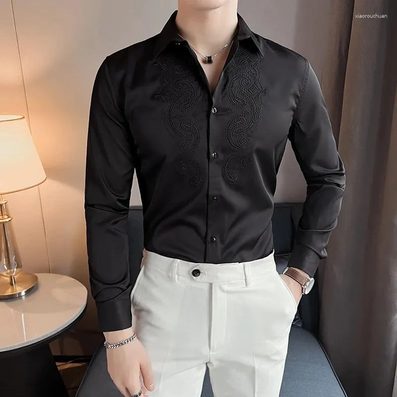 Men's Casual Shirts Luxury Fashion Embroidery Shirt High Quality Business Slim Fit Long Sleeve Social Dress Chemise Homme 4XL-M