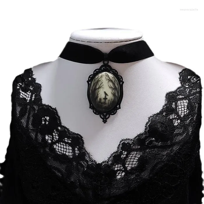 Collane con ciondolo Moda Gotica Donna Uomo Colletto Girocollo in velluto Goth Collana con fiore di rosa nera Collana da vampiro Accessori regalo di Halloween scuro