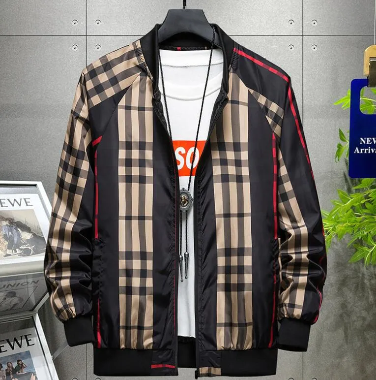 Men's Jacket 2023 Autumn/Winter New Stripe Print Men's Coat Round Neck Men's Casual Windbreaker Coat