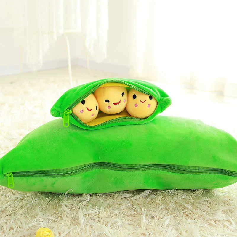 Stuffed Plush Animals Funny Pea Pod Plush Toy Cute Filled Plant Doll Child Stuffed Pea Pillow Cushion Toy 3 Bean Belt Cloth Bag Creative Plush Toy HKD230706