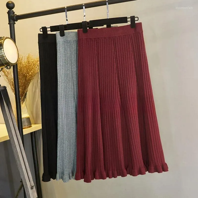 Skirts Women Knitted Pleated Skirt 2023 Autumn Winter Warm A Line High Waist Midi Long Female Elegant R293