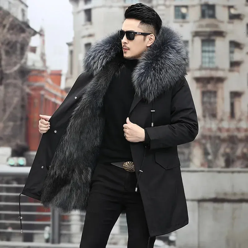 Men's Jackets Thick Warm Coat Men Winter Parker Medium and Long Fur In One Thermal Jacket Detachable Liner 231121