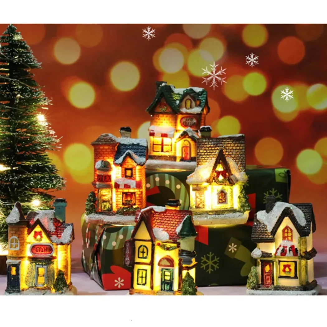 Juldekorationer Led Light Up House Ornament Small Village for Home Merry Party 231121