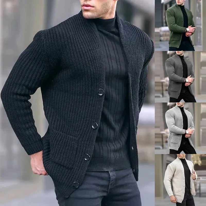 Pulls pour hommes Hommes Casual Tricot Cardigan Automne Hiver Pull Manteaux Solide À Manches Longues Veste Mâle Style Quotidien Poche Streetwear Survêtements 231122