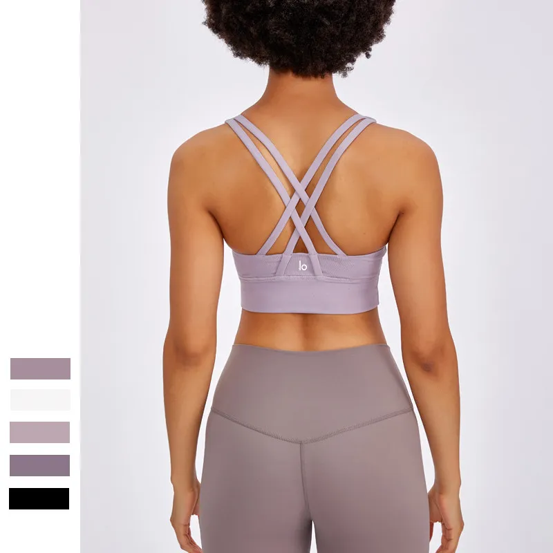 LU LU Sports Al femmes hauts de soutien-gorge col Cew Finess débardeur gilet d'entraînement respectueux de la peau respirant croisé séchage rapide haut femme JY