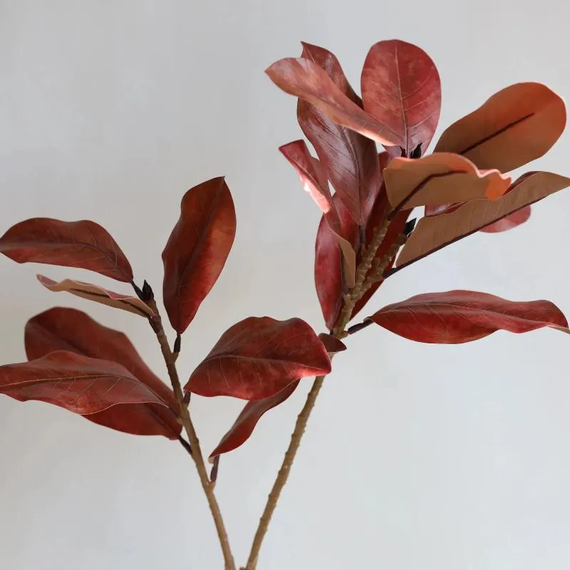 Dekorativa blommor 44 "Enorm naturlig touch faux magnolia bladgrenar- djup orange högkvalitativ konstgjord växtkontor/bröllop/hem