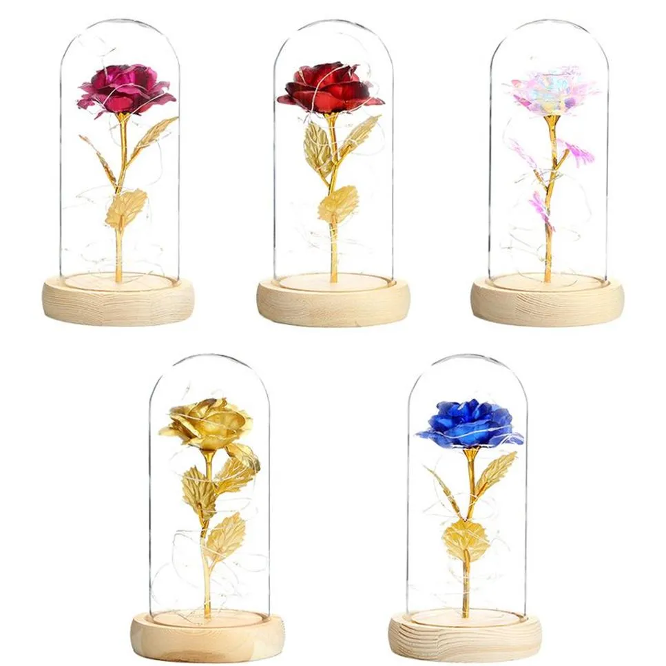 Beauty And Beast Rose In Flask Led Rose Flower Light Black Base Glass Dome For Mother's Day Birthday Valentines Day Gift261z