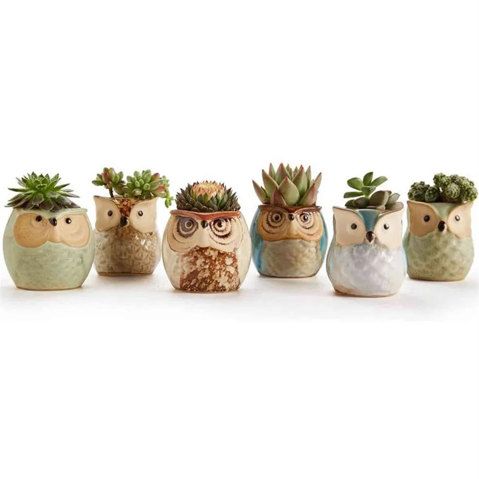 1 pièces belle mini pot en céramique bureau planteur pour plante succulente bonsaï fleur cactus hibou pot cadeaux pour femmes filles garçons enfants Y0314250I